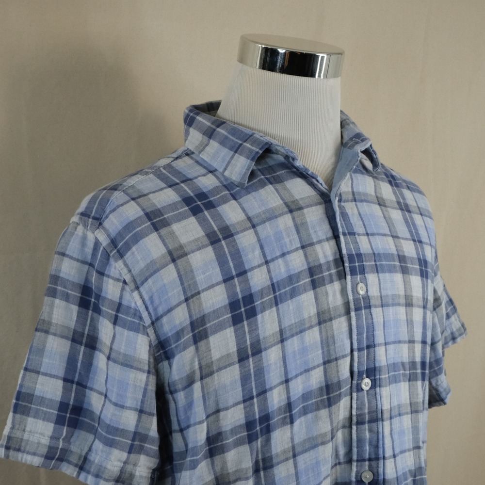 UNTUCKit XL Slim Fit Shirt Blue Plaid Cotton Short Sleeve Button Front Mens